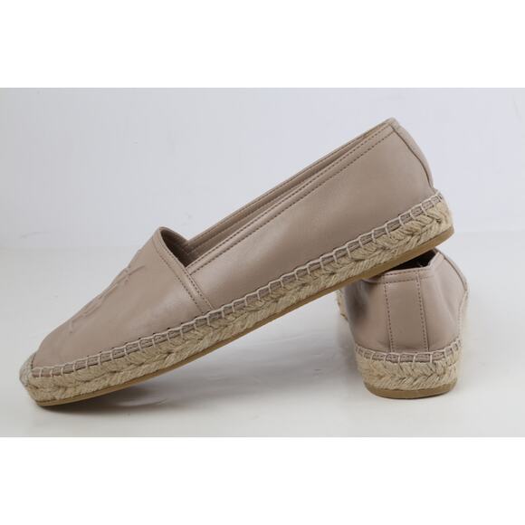 YSL Yves Saint Laurent Cassandres Beige Leather Espadrilles Size 37 - Picture 1 of 16